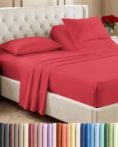 Split Head King Sheet Set – 4 Piece Flex Split Top King Sheets for Adjustable Beds - Fits 14” to 16" Mattress with Deep Pockets - Ultra-Soft, Breathable & Cooling - Luxury Bedding & Wrinkle Free - Red