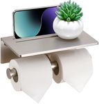 Smarthome Toilet Paper Holder - Aluminium Double Roll Toilet Tissue Holder with Mobile Phone Shelf for Bathroom, 3M Self Adhesive No Drilling or Wall-Mounted, Rustproof Modern Style Brushed Nickel