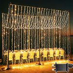 Joycome 600 LED Curtain Lights 6m x 3m Christmas Window Lights Plug in, Curtain Fairy Lights 8 Modes Waterproof Window Lights for Gazebo Wall Wedding Xmas Indoor Outdoor Decorations (Warm White)