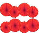 Party Hanging Paper Fans Set,16in and 12in Red Round Paper Ceiling Party Decoration Suppiles,Set of 8