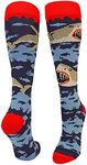 MadSportsStuff Great White Sharks Over the Calf Socks (Navy/Scarlet/Grey, Large)