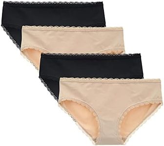 LIQQY Women's Cotton Underwear Lace Trim Hipster Breathable Panties Ladies Underwear Multipack (Black/Nude, Small)