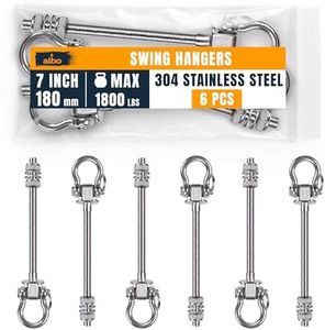 Albo 6 Pack Heavy Duty Swing Hangers – 7 Inch, 304 Stainless Steel, 1800 lbs Swivel Hooks for Porch, Punching Bag, Hammock, Yoga, Gym, Playground, Ceiling Mount for Wood & Concrete Indoor Outdoor