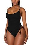 Viottiset Women's Ruched High Cut One Piece Swimsuit Tummy Control Bathing Suit Monokini, Black, Large