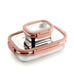 GANESH Craze Stainless Steel Tiffin Lunch Box Container/Dabba with 4 Side Clip Lock Lid for Office & School Use/Food Grade/Air Tight/Easy to Carry/Leak Proof(650ml 1pc + 140ml 1 Pc) Pink