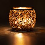 Scented Candle Holder Mosaic Glass Tea Light Holder,Handmade Romantic Glass Tealight Candle Holder for Aromatherapy,Party Décor(NO Candles),Also Used as Vase,Pen Holder,Potted Plants Bowl(Amber)