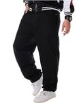 Men Baggy Jeans Y2k Grunge Skater Pants Relaxed Fit Skateboard Jeans Hip Hop Dance Denim Pants Streetwear, Plain Black, 44