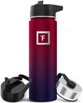 IRON °FLASK Camping & Hiking Hydration Flask, Wide Mouth, 3 Straw Lids, Stainless Steel Outdoor Water Bottle, Double Walled, Insulated Thermos, Metal Canteen - Dark Rainbow, 22 Oz