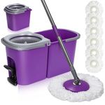 MASTERTOP Spin Mop and Buckets Sets, 6L Foot Pedal Mop Bucket Set with 51" Stainless Steel Handle, Microfiber Mop with Wringer for Cleaning Floors - Purple & Gray, Send 6 Mop Pads