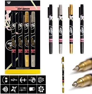 Looney Zoo Temporary Tattoo Markers for Skin, 4 Body Markers + 10 Small Tattoo Stencils for Kids and Adults, Dual-End Tattoo Pens Make Bold and Fine Lines with Cosmetic-Grade Temporary Tattoo Ink
