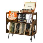 ikkle Large Rustic Record Player Stand, 2 Tier Record Player Table with Vinyl Storage, Record Player Stand Vinyl Storage with Metal Legs, Vinyl Record Player Stand for Living Room, Bedroom(370 Albums)