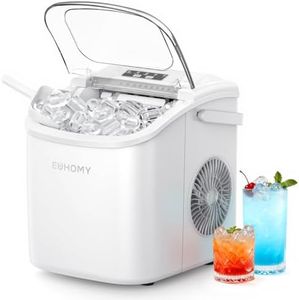 EUHOMY Countertop Ice Maker Machine, 2 Size Cube, 9 Ice Cube Ready in 6 Mins, Self-Cleaning Compact Ice Cube Maker 12 kg in 24 H, with Ice Scoop and Basket for Home/Kitchen/Office/Bar, White