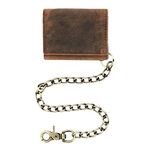 Men's RFID Vintage Leather Trifold Chain Wallet, Antique Brown