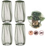 Fvviia Mosquito Head Green Net Face Mesh Cover,Net Mesh Face Protector Insect Bee Mosquito Resistance Sun Fish Hat,with Extra Fine Holes,Protector Head Face,Perfect for Outdoor Men or Women(4 Pack)