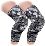 Bucwild Sports Knee Pads/Padded Compression Pro Knee Sleeves (1 Pair) Youth & Adult Sizes - Basketball Wrestling Volleyball Black White Red Blue (Black Camo, XS (Youth))