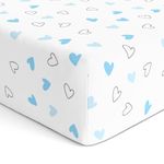 Cotton Baby Crib Fitted Bed Sheets for Cot | Organic Twill Fabric Baby Bedding for New Born, Infants, Toddlers | 52"x28" Pack of 1 | The White Cradle - Blue Hearts