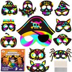 ZMLM Halloween Mask Crafts for Kid: 24 Pcs Scratch Mask Art Craft for Girl Boy Age 5 6 7 8 9 Year Gift Party Favor