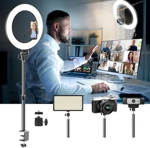 Computer Streaming Ring Light with Desk Mount Stand for Video Conferencing Recording/Zoom Meeting/Calls/Makeup-12''LED Desktop Circle Lighting with Clamp Stand&Phone Holder for Phone/Webcam/Camera