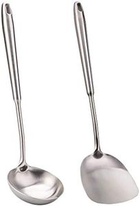 FJNATINH Wok Spatula and Soup Ladle Set - 304 Stainless Steel Wok Utensil Tools Set, 2 Pieces All Metal Cooking Kitchen Utensils,Chinese Wok Accessories for Cast Iron/Carbon Steel Wok