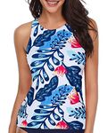 Holipick Tankini Set for Women, Blue Floral, L