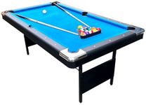 6ft Folding Leg Pool Table - Black Frame with Blue Cloth - Inc Accessories.