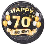 70th Birthday Plates Black and Gold Dessert, Buffet, Cake, Lunch, Dinner Plates for 70th Birthday Decorations Party Supplies, Happy 70th Birthday! 50 Count, 9" Plate Design for 70th Birthday Party