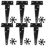 6PCS T Strap Hinges, Gate Hinges 4 inch Heavy Duty for wooden Fences, Black Shed Doors Hinges Wrought Hardware Iron Rustproof(4 INCH)