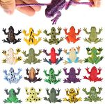 Frog Toys,12 Pack Mini Rubber Frog Sets,Food Grade Material TPR Super Stretches,with Gift Bag and Learning Study Card,Realistic Frog Figure Toys for Boy Kids Bathtub