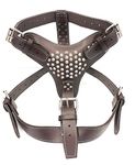 M&D Extra Large Heavy Duty Chocolate Brown Leather Dog Harness Studded Design Perfectly fits American Bulldog, Fully Grown Staffordshire, Rottweiler, Cane Corso and more…