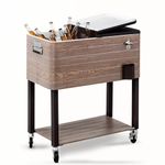 Sunjoy 80 Qt Rolling Cooler Cart Ice Chest, Patio Portable Party Mobile Drink Bar Coolers Trolley, Brown