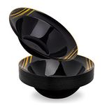 STACKABLES ~ Pack of 20 Hard Plastic Bowls ~ 10oz Black Bowl with Gold Design ~ Elegant Party Reusable Bowls Set for Dessert Dips Candies & Nuts