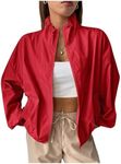 Verdusa Women's Lightweight Windbreaker Jacket Zip Up Drawstring Drop Shoulder Casual Jacket Outerwear Waterproof Red Small