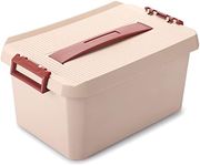 BTSKY Plastic Storage Box& Carry Box, Plastic Storage Container Multipurpose Portable Tool Box Sewing Box with Removable Divider Tray Locking Lid &Handle (Pink, L)