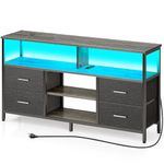 Rolanstar TV Stand with Power Outlets and LED Light, 4 Fabric Drawers Entertainment Center for 32/45/55/65 inch TVs, Media Console with Storage for Living Room or Bedroom, Greige