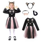 Halloween Black Cat Costume for Girls with Pink Tutus, Cat Ears Headband and Tail, Bow Collar by Wbesty, 7/8Y