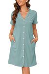 Vlazom Women Soft Nighties V-Neck Button Down Nightdress Classic Boyfriend Style Sleepshirt Relaxed Nightshirt Sleepwear Dusky Green,M