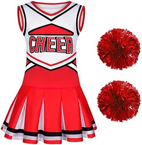 Doxrmuru Girls Cheerleader Costume Cheerleading Outfit for Halloween Party Birthday Gift (Red, 7-8 Years)