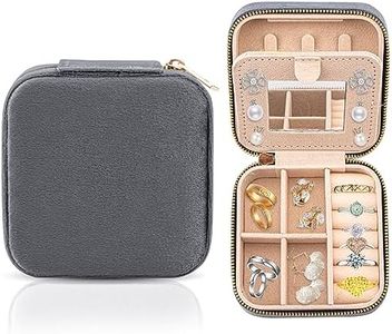 Jewelry Boxes,Plush Velvet Travel Jewelry Box Organizer,Jewelry Travel Organizer for Women Rings, Earrings, Necklaces, Pendants, Watches, Lipsticks (Gray)