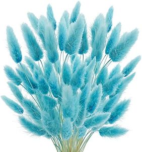 17’’ Natural Bunny Tails Dried Flowers, 120 Pcs Dried Lagurus Ovatus, Dried Foxtail Grass for Home Arrangements Wedding Centerpieces Boho Baby Shower Party Decorations (Teal Blue)