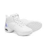 Womens Modern Dance Trainers Ladies Comfortable Non Slip Leather Rubber Split Sole Jazz Dance Shoes White