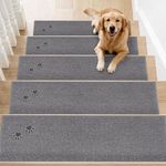 BEQHAUSE Stair Treads, 15 pcs Non Slip Stair Treads, 22x70 cm Stairs Carpet Tread Washable Machine for Kids Elders and Pets 100% Polyester, Grey