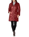 Calvin Klein Women's Quilted Packable Down Jacket (Standard and Plus) Down Coat, Glossy Chevron Pearlized Crimson, S