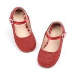 THEE BRON Flower Girls Shoes Bridal Ballerina Flats Sparkle Wedding Dress Shoes(CA-AF303 Toddler,Red/7M)