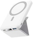 Wireless Power Bank, Yiisonger 10000mAh Magnetic Portable Charger 22.5W PD Fast Charging, Foldable Wireless Power Bank with LED Display Compatible with iPhone 16&15&14&13&12/Pro/Pro Max(White)