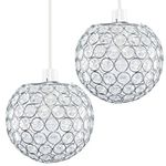 Pair of - Modern Chrome Globe Ceiling Light Shades with Acrylic Crystal Effect Jewels