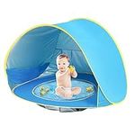 Quauli Baby Beach Tent Pop Up Baby Tent for Beach, UV Protection Sun Shelters Beach Shade Tent, Automatic Portable Baby Travel Tent with Pool, Indoor Baby Play Tent, Beach Shelter for Kids Playing, Camping Trips, Picnic (Blue)