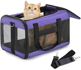 Conlun Cat Carrier Airline Approved, Soft-Sided Dog Carrier with Inner Safety Leash, Pet Transport Carrier for Small-Medium Cats Puppies up to 15 Lbs, Collapsible Travel Kitten Carrier Bag -Purple M