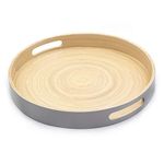 Dehaus® Stylish Wooden Bamboo Tray - Grey Large - Luxury Round Wood Lap Trays for Eating Dinner, Tea and Coffee Tray, Bar Drinks or Food Serving Trays with Handles - Eco Friendly