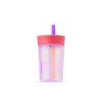 Owala Kids Insulation BPA-Free Plastic Tumbler with Spill Resistant Flexible Straw, Easy to Clean, Kids Water Bottle, Great for Travel, Dishwasher Safe, 15 Oz, Pink and Purple (Lilac Rocket)