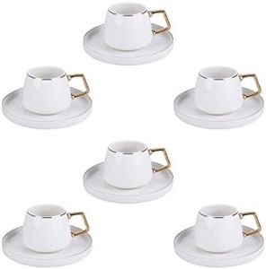KARACA Saturn Lot de 12 tasses à café turques pour 6 personnes, or blanc, 6 tasses à expresso et 6 sous-tasses, tasses à moka, en porcelaine, tasses à expresso